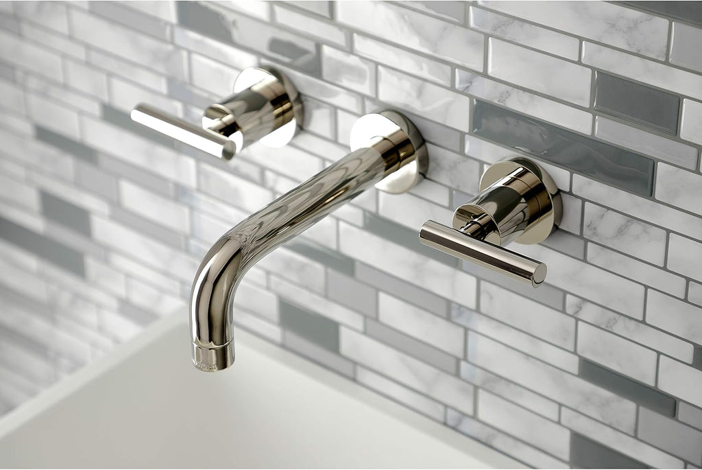 Kingston Brass KS8126CML Manhattan 2-Handle 8 in. Wall Mount Bathroom Faucet, Polished Nickel
