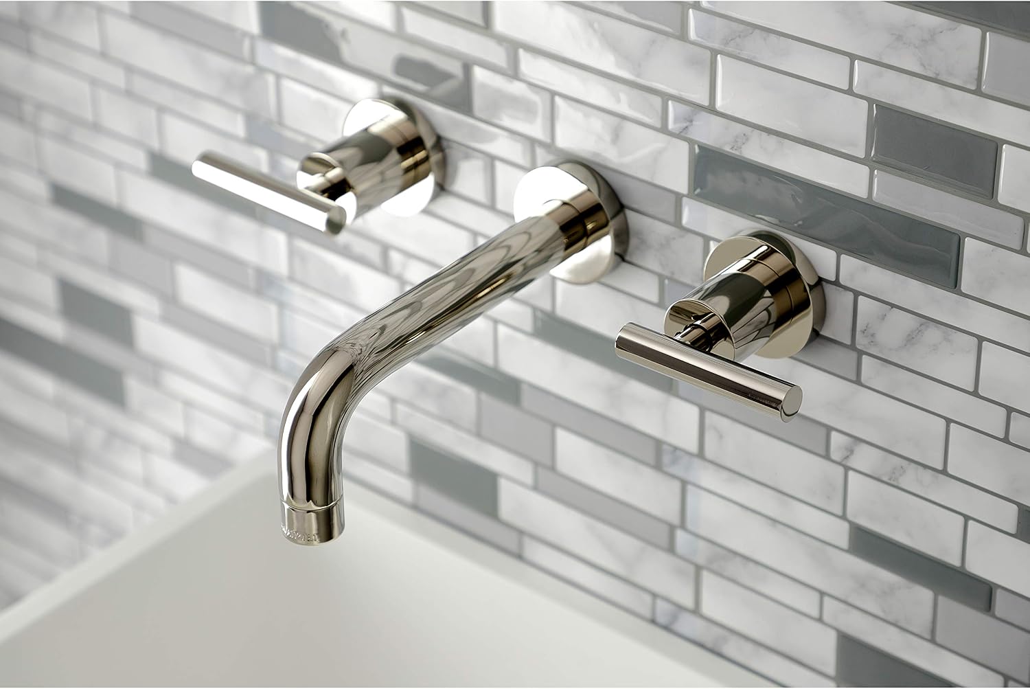 Kingston Brass KS8126CML Manhattan 2-Handle 8 in. Wall Mount Bathroom Faucet, Polished Nickel