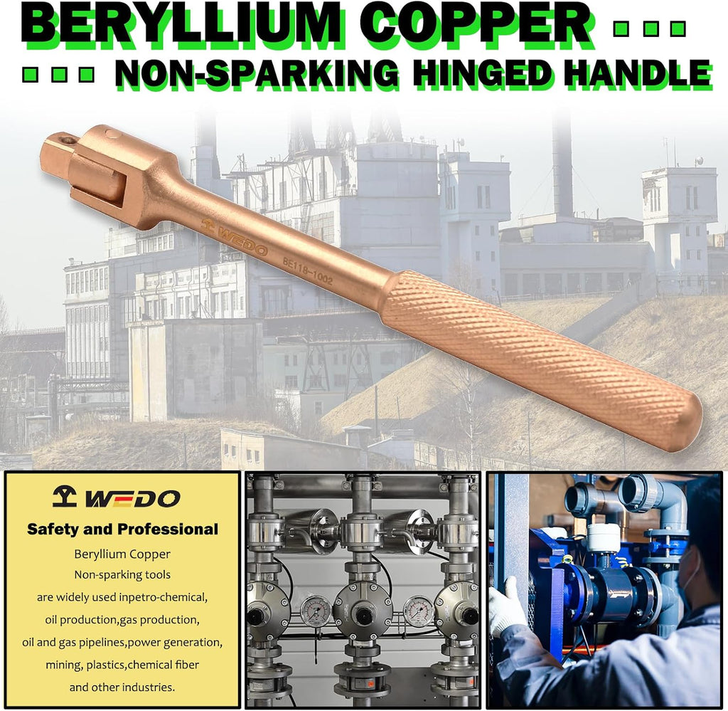 WEDO Non-sparking Flexible Handle,1/2' Square Drive,Length 250mm,Hinge handle,Driver head conversion is convenient for multi-angle use,Beryllium Copper,Non-magnetic,DIN Standard,BAM & FM Certificate