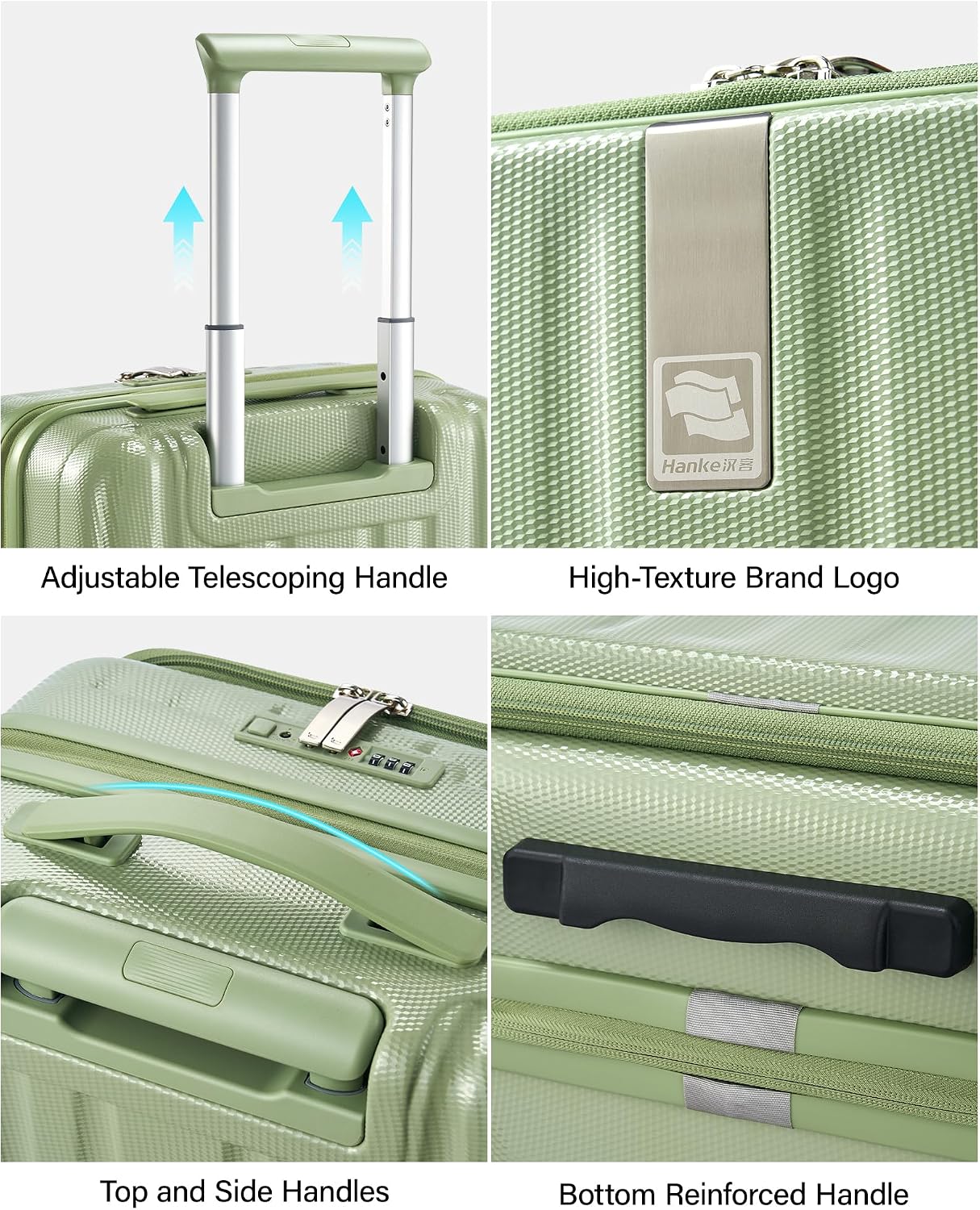 Hanke 24 Inch Expandable Luggage Top Opening Checked Bag Luggage Hard Shell Suitcases with Wheels Lightweight Travel Luggage Medium Suitcase with Lock for Woman Men-Bamboo Green