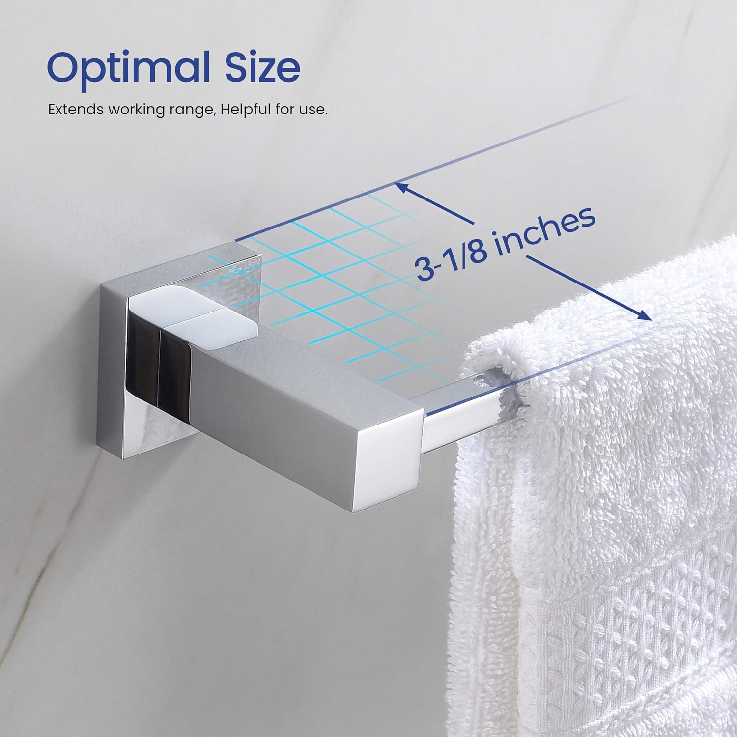 KIBI Cube Bathroom Hardware Set, 5-Piece Accessories Set | 18' Towel Bar, Towel Ring, Toilet Paper Holder, 2 Robe Hooks | Solid Brass Wall Mounted Bathroom Fixtures | Chrome Finish, C-KBA15-5-4