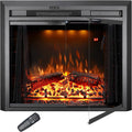 25.4 Inches Electric Fireplace Insert, 750W/1500W Fireplace Heater with Adjustable Flame and Top Light Colors, Fire Crackling Sound, Remote Control, Timer, Glass Door & Mesh Screen, Black