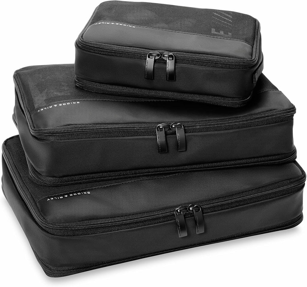 Briggs & Riley Carry On Compression Packing Cube Set - Bag Organizer for Suitcase & Luggage, Travel Essentials for Women & Men, Pack Accessories for Vacation, Maximize Storage Space - 3-Piece, Black