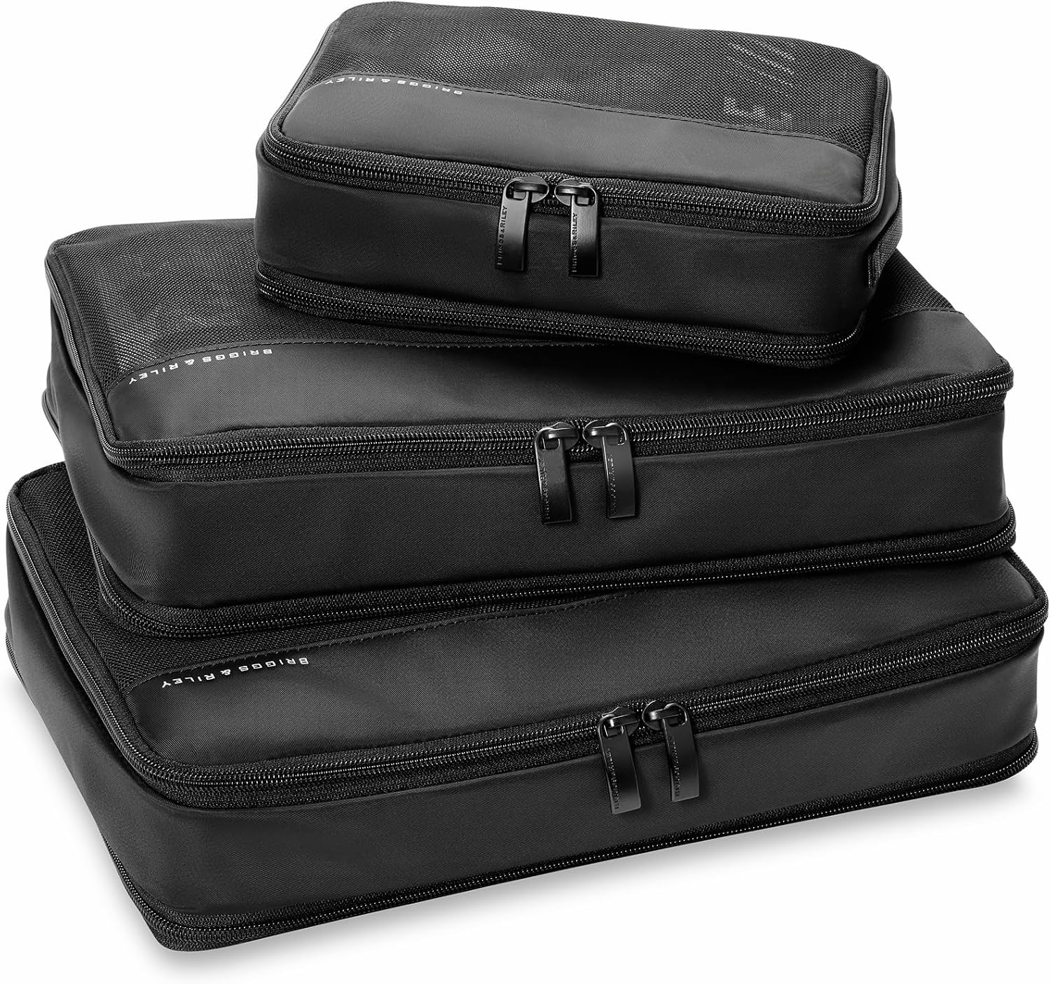 Briggs & Riley Carry On Compression Packing Cube Set - Bag Organizer for Suitcase & Luggage, Travel Essentials for Women & Men, Pack Accessories for Vacation, Maximize Storage Space - 3-Piece, Black