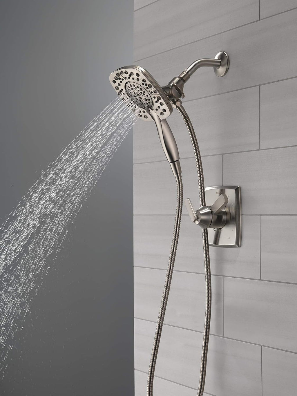 DELTA Ashlyn 17 Series Dual-Function Shower Trim Kit with 2-Spray Touch-Clean In2ition 2-in-1 Hand Held Shower Head with Hose, Stainless T17264-SS-I (Valve Included)