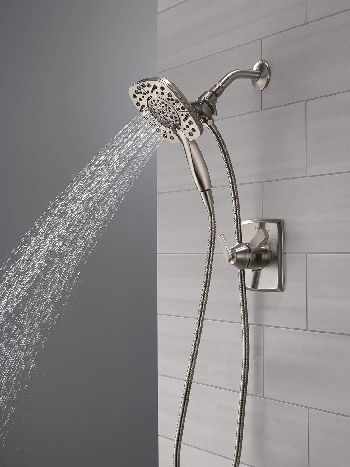 DELTA Ashlyn 17 Series Dual-Function Shower Trim Kit with 2-Spray Touch-Clean In2ition 2-in-1 Hand Held Shower Head with Hose, Stainless T17264-SS-I (Valve Included)