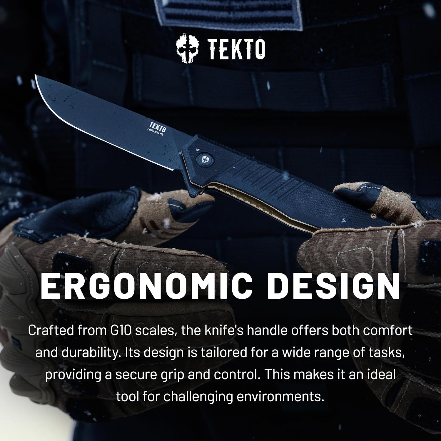 TEKTO F1 Alpha Folding Pocket Knife - Modified Straight Back Blade, Titanium Coated D2 Steel, Tactical Knife, EDC Folding Pocket Knives for Camping, Hunting & Backpacking - G10 Black, Bronze Accents