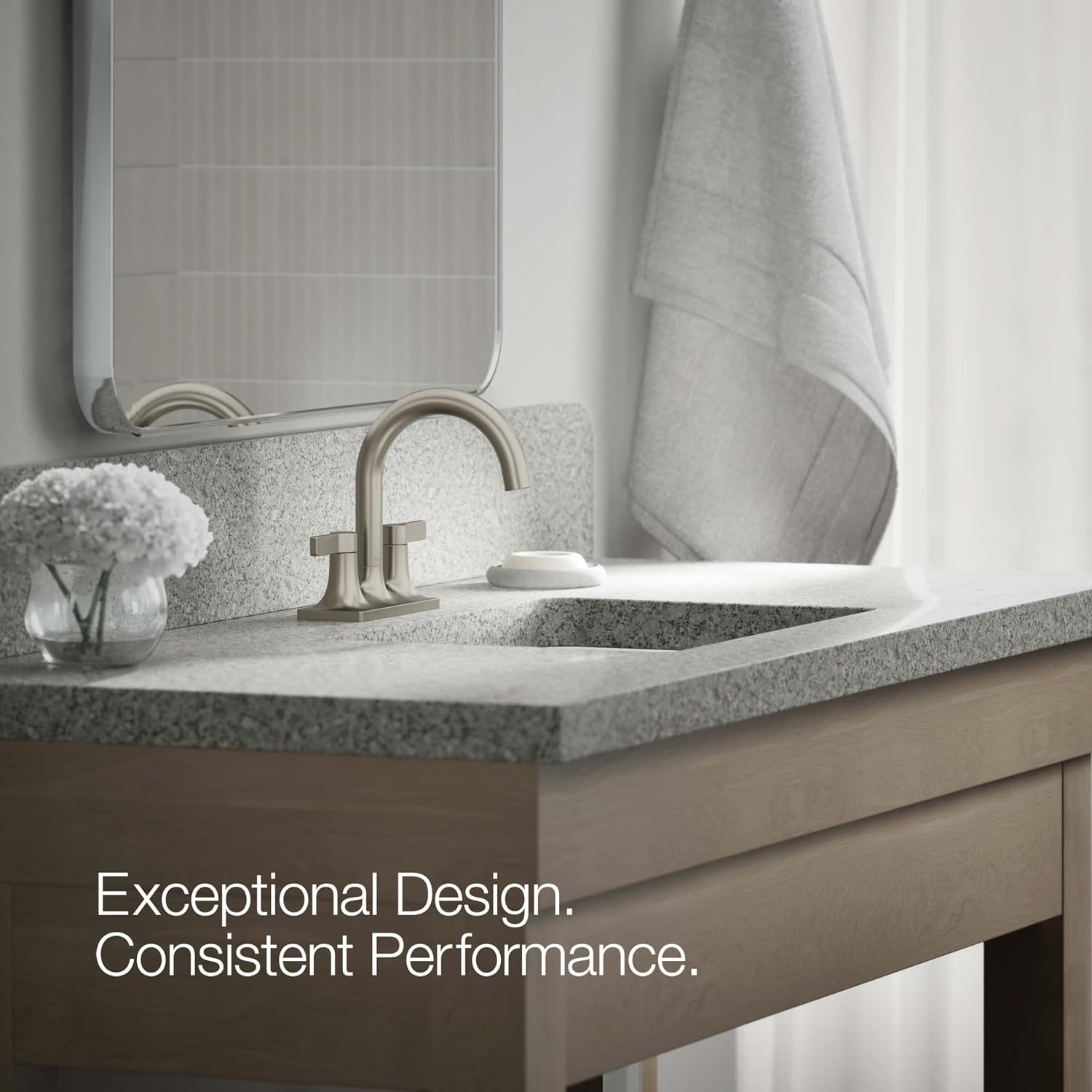 KOHLER K-28124-4N-BN Venza® Centerset Bathroom Faucet, 3-Hole, Bathroom Sink Faucet, 0.5 GPM, Vibrant Brushed Nickel
