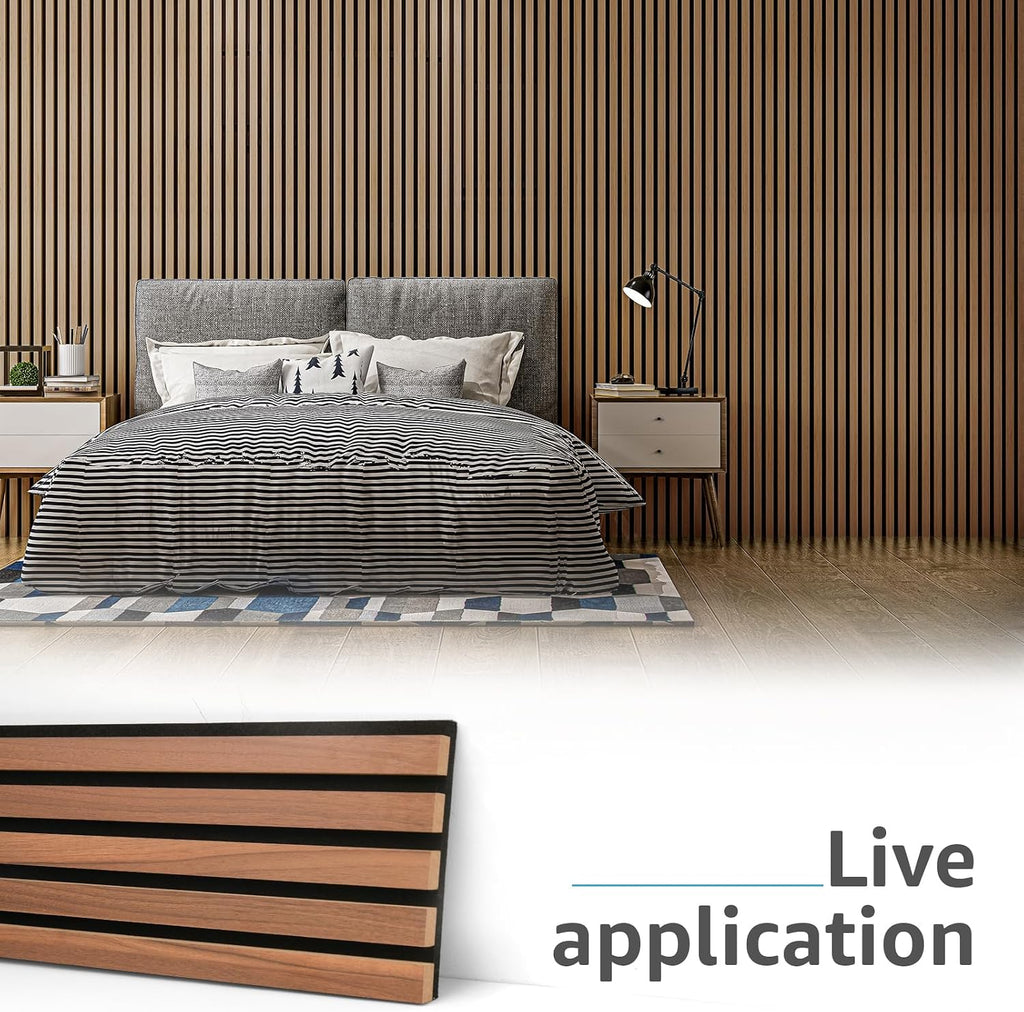 Art3d 6-Piece Wood Slat Acoustic Panels for Stylish Decor and Noise Reduction, 3D Textured Panel for Ceiling and Wall, Walnut