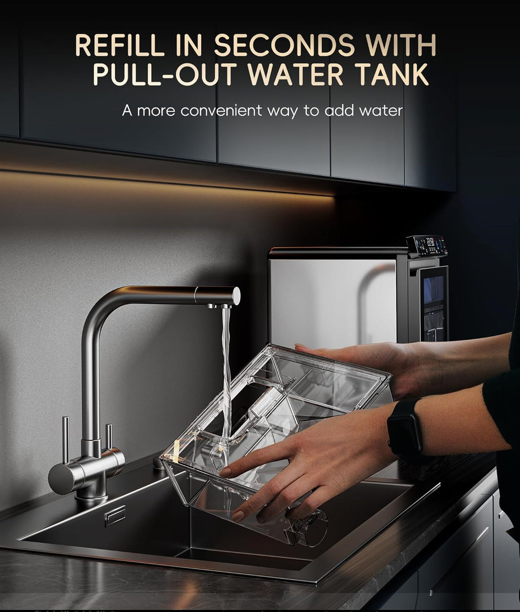 ecozy Nugget Ice Maker Countertop, First Full-Color Smart Panel 44 lbs/24H Ice Machine with APP & Voice Control, Double-Layer Insulation, Pull-Out Water Tank, Soft Pebble Chewable Ice, Self-Cleaning