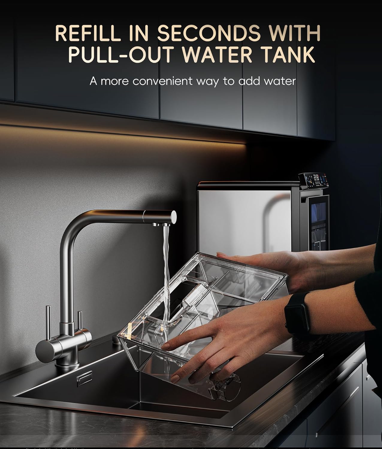 ecozy Nugget Ice Maker Countertop, First Full-Color Smart Panel 44 lbs/24H Ice Machine with APP & Voice Control, Double-Layer Insulation, Pull-Out Water Tank, Soft Pebble Chewable Ice, Self-Cleaning