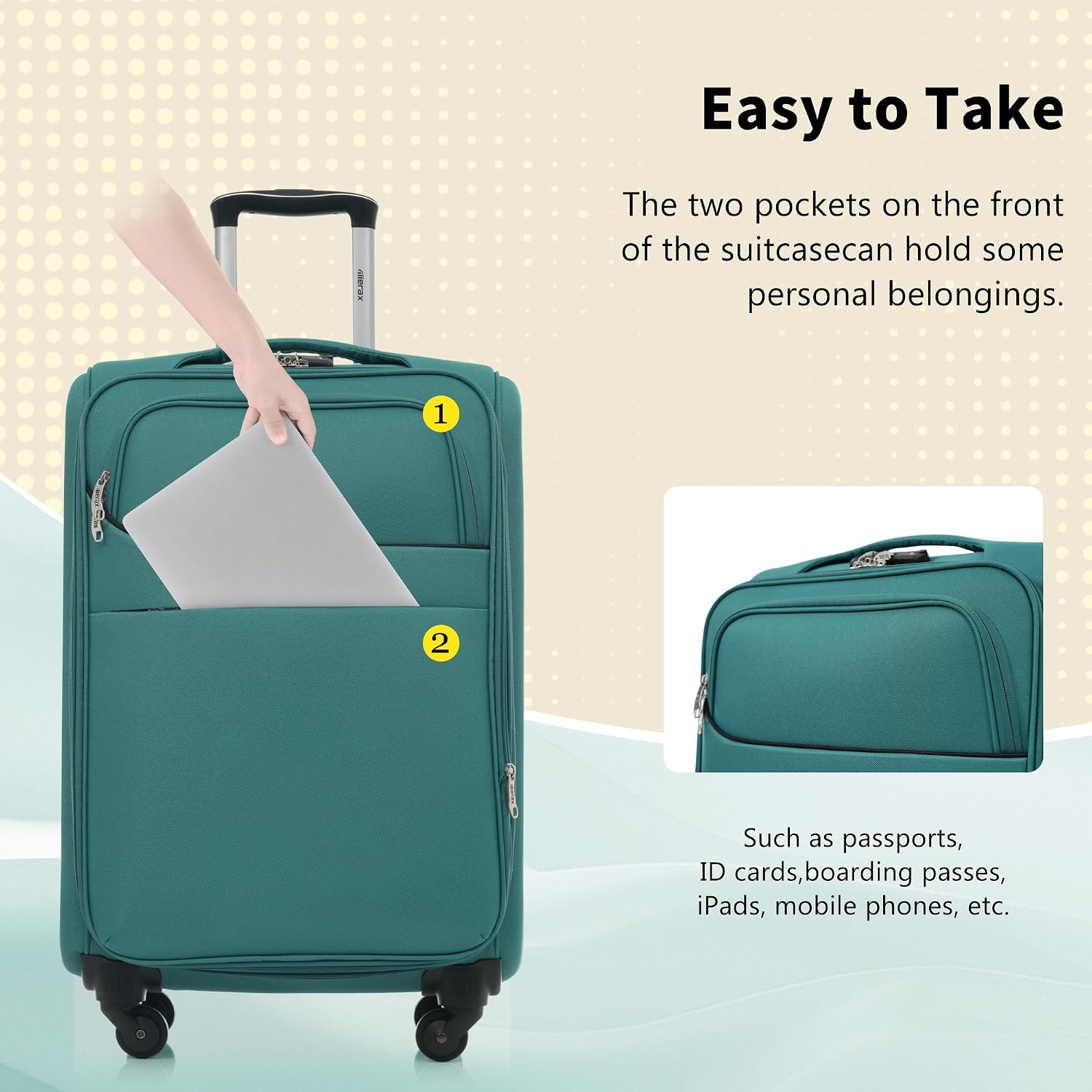 Merax 4 Piece Soft Luggage Set 18/22/26/30,Expandable Suitcase,Blue Green | Suitcase Set with TSA Lock,Spinner Wheels,Telescopic Handle,Front Pocket,Lightweight Travel Luggage for Family Trips