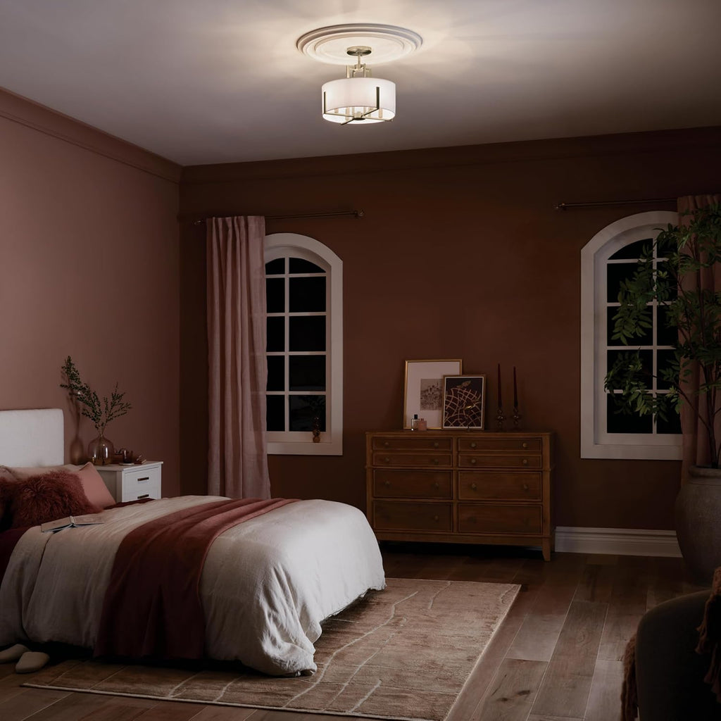 Kichler Malen 4-Light Semi Flush Mount Ceiling Light Fixture, Modern Convertible Semi-Flush or Pendant Light with Fabric Shade in Champagne Bronze, Bedroom or Hallway, (15' Dia x 14.25' H), 52591CPZ