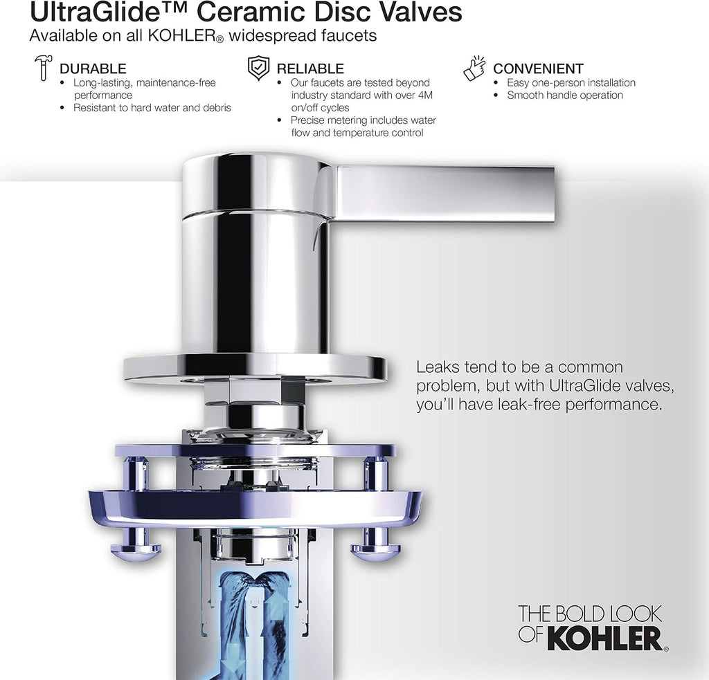KOHLER K-10269-4-CP Forte Widespread Commercial Bathroom Sink Faucet with Sculpted Lever Handles, Metal Drain, Red/Blue Indexing and Vandal-Resistant Aerator, Polished Chrome