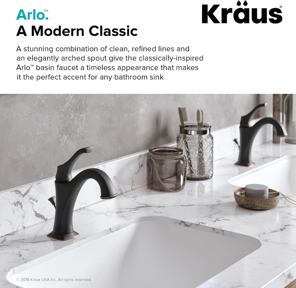 KRAUS KBF-1201ORB Arlo Single Handle Basin Bathroom Faucet with Lift Rod Drain and Deck Plate, Oil Rubbed Bronze