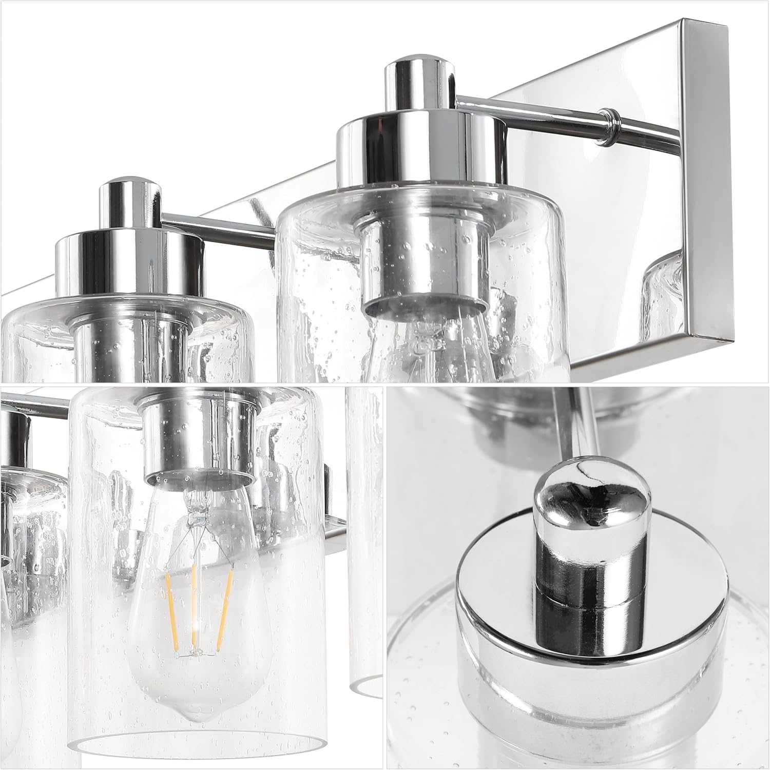 JONATHAN Y 40' Chrome/Clear 6-Light Modern LED Vanity Light for Bathroom Mirror, Mid-Century Wall Sconce with Clear Seeded Glass Shades, Contemporary Iron Fixture, LED Bulbs (JYL7621C)