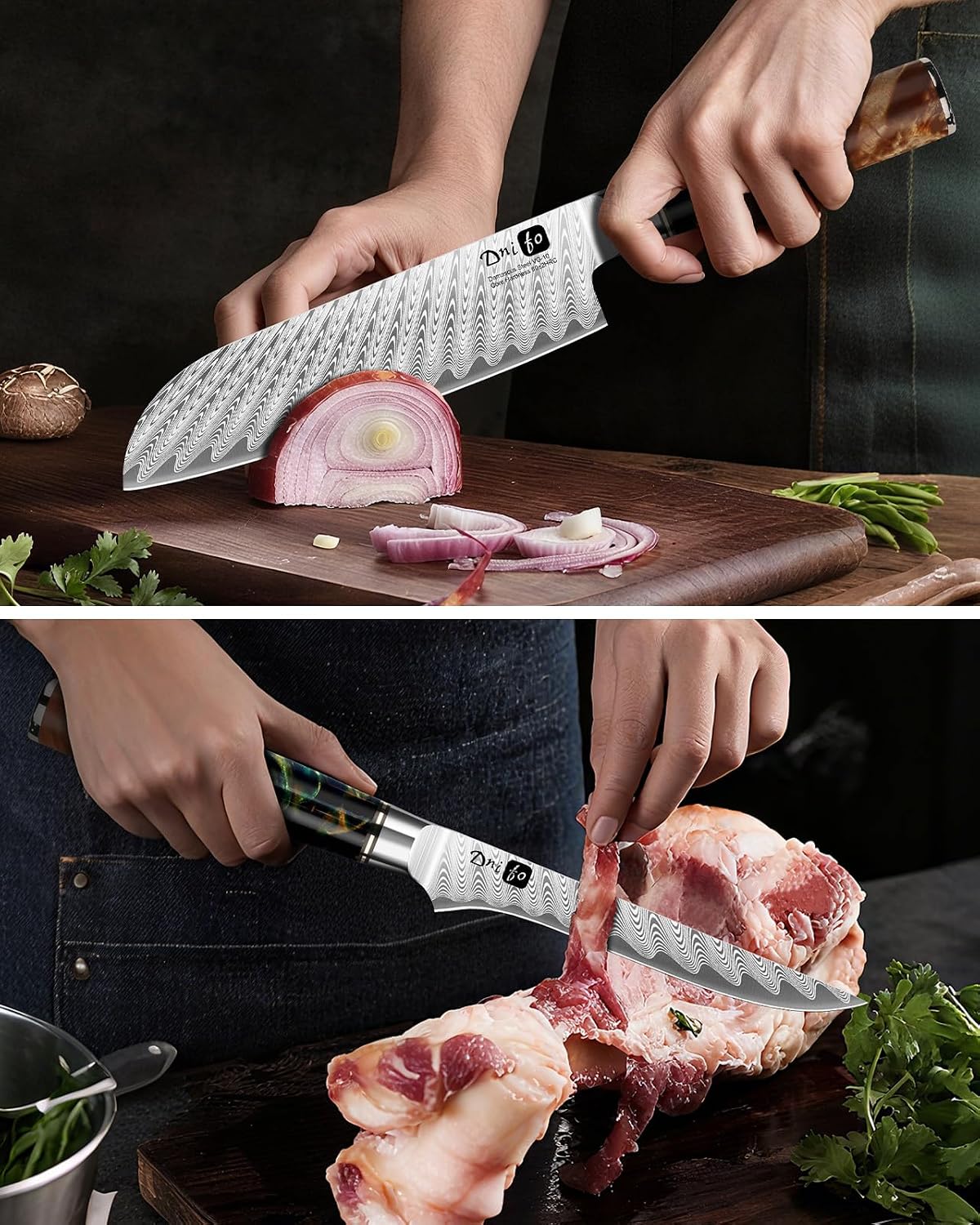 5 Pieces Damascus Knife Set, Japanese Chef Knife Set with Galaxy Pattern Resin Handle, 67-Layers Damascus Steel, Gift Box Included 5' Paring, 6' Boning, 7' Santoku, 8' Chef & 8' Bread Damascus Knives