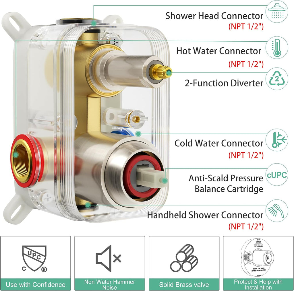 SR SUN RISE Shower Faucet - 12 Inch Multifunctional High Pressure Shower Head System with Handheld Shower Head Fixtures - Valve Included - Brushed Nickel