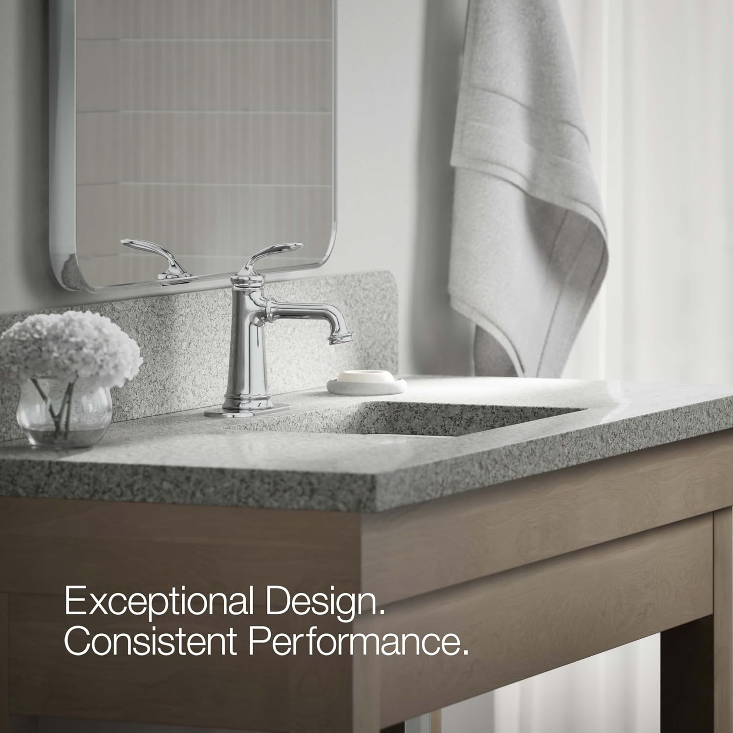KOHLER 27379-4K-CP Bellera Single Handle Bathroom Faucet with Pop-Up Drain Assembly, One Hole Bathroom Sink Faucet, 1.0 gpm, Polished Chrome