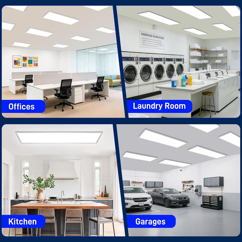 hykolity 1x4 LED Flat Panel Light,4800lm 48W Dimmable Edge-Lit Ceiling Fixture,3CCT 3000K/4000K/5000K,Built-in Driver,Surface Flush Mount Light for Kitchen,Garage,Office,Laundry Room,Workshop,2 Pack
