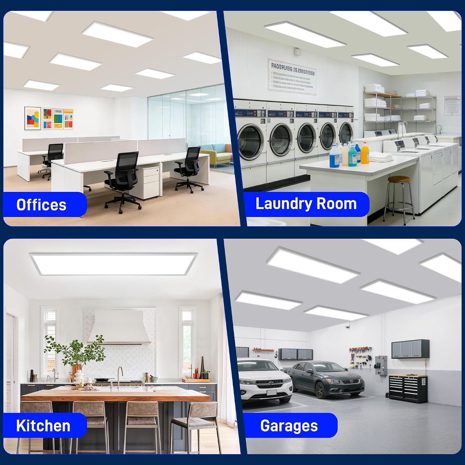 hykolity 1x4 LED Flat Panel Light,4800lm 48W Dimmable Edge-Lit Ceiling Fixture,3CCT 3000K/4000K/5000K,Built-in Driver,Surface Flush Mount Light for Kitchen,Garage,Office,Laundry Room,Workshop,2 Pack