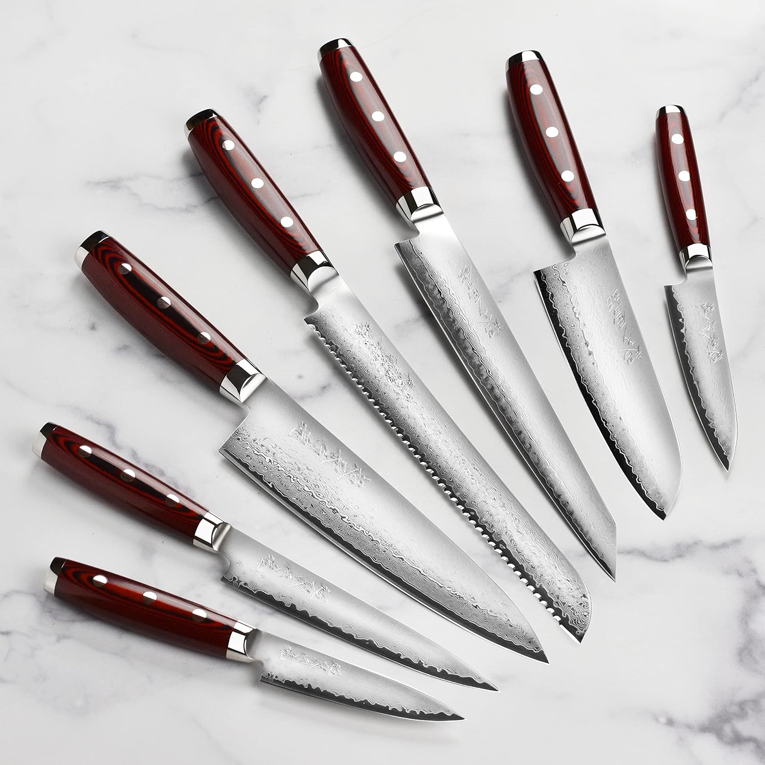 Yaxell Super Gou 16 Piece Knife Set - Made in Japan - 161 Layers SG2 Stainless Damascus, Acacia Block