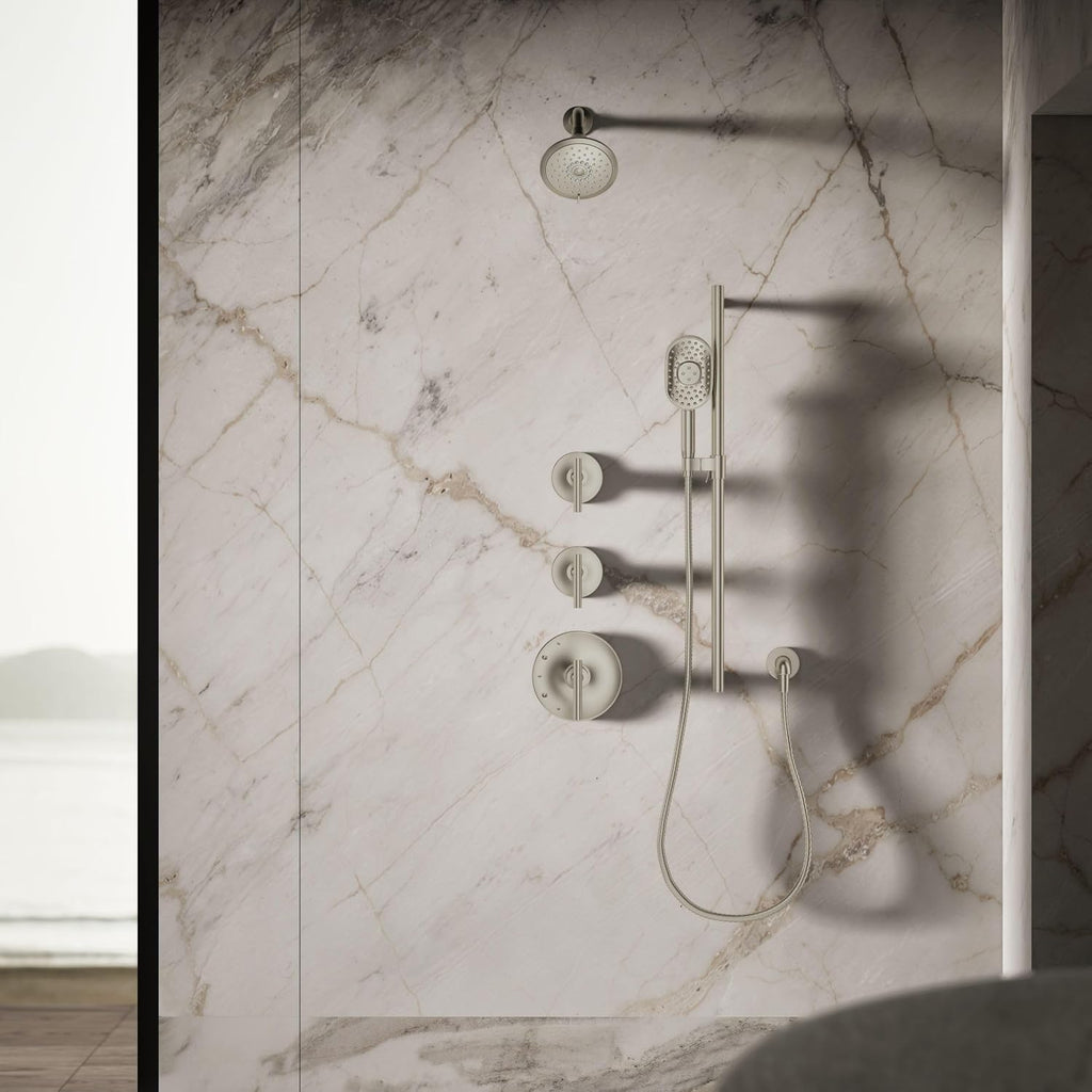 KOHLER 22169-G-BN Forté® Three-function showerhead, 1.75 GPM, Corrosion Resistant, Full Coverage, Pulsating Massage, Silk Spray, Vibrant Brushed Nickel