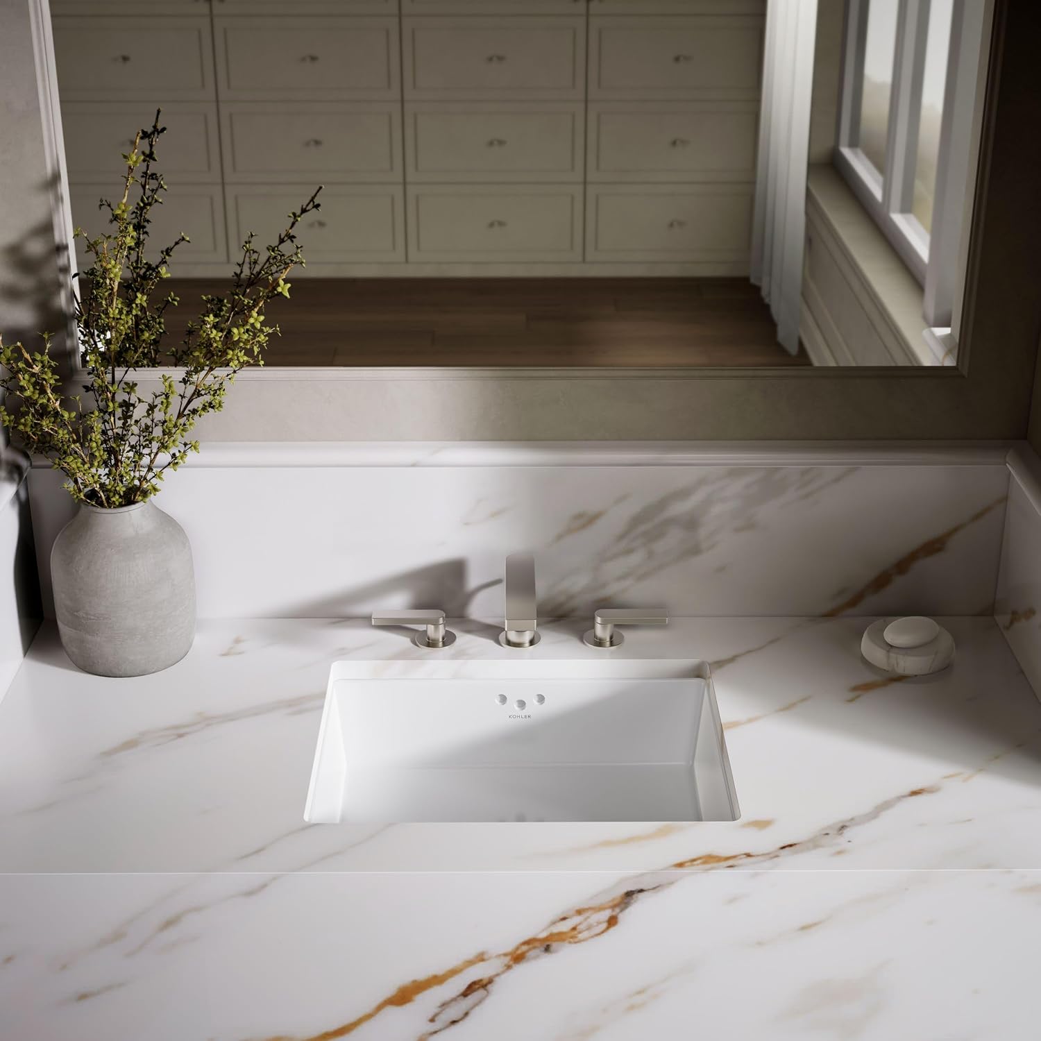 KOHLER K-2330-0 Kathryn 19-3/4' Rectangular Under-Mount Bathroom Sink, Vitreous Lavatory Vanity Sink with Overflow, No Faucet Holes, White