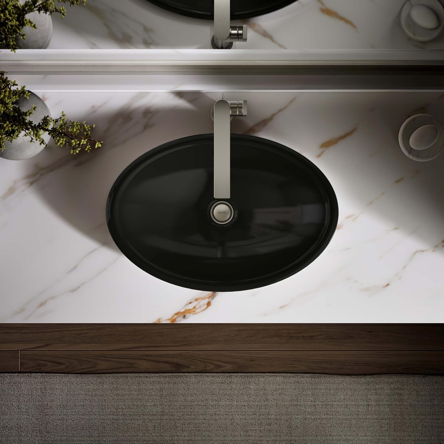 KOHLER K-5403-P5-7 Iron Plains Wading Pool Oval Bathroom Sink with Iron Black Painted Underside, Black Black