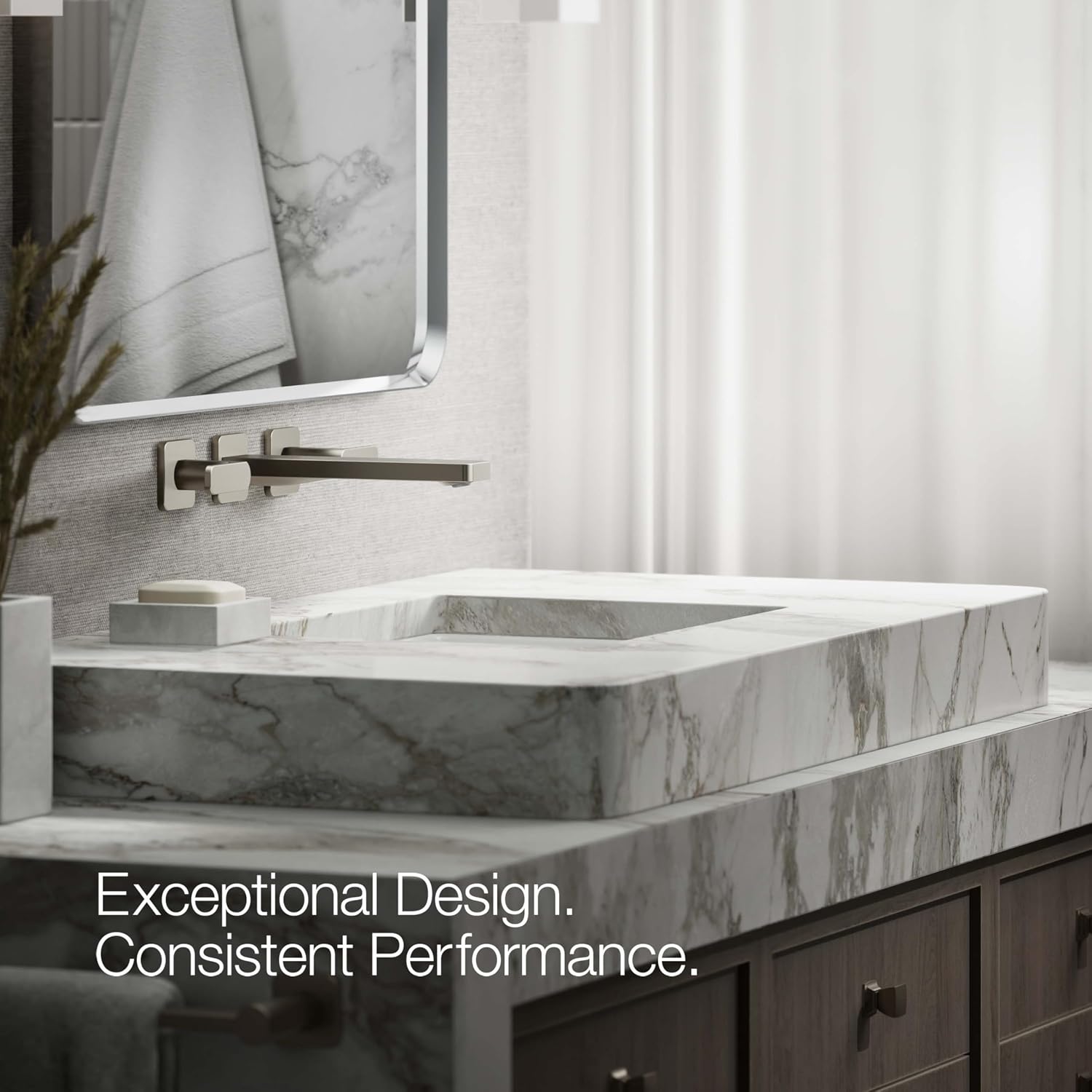 KOHLER T27120-4-BN Parallel® Wall-mount bathroom sink faucet trim, Vibrant Brushed Nickel