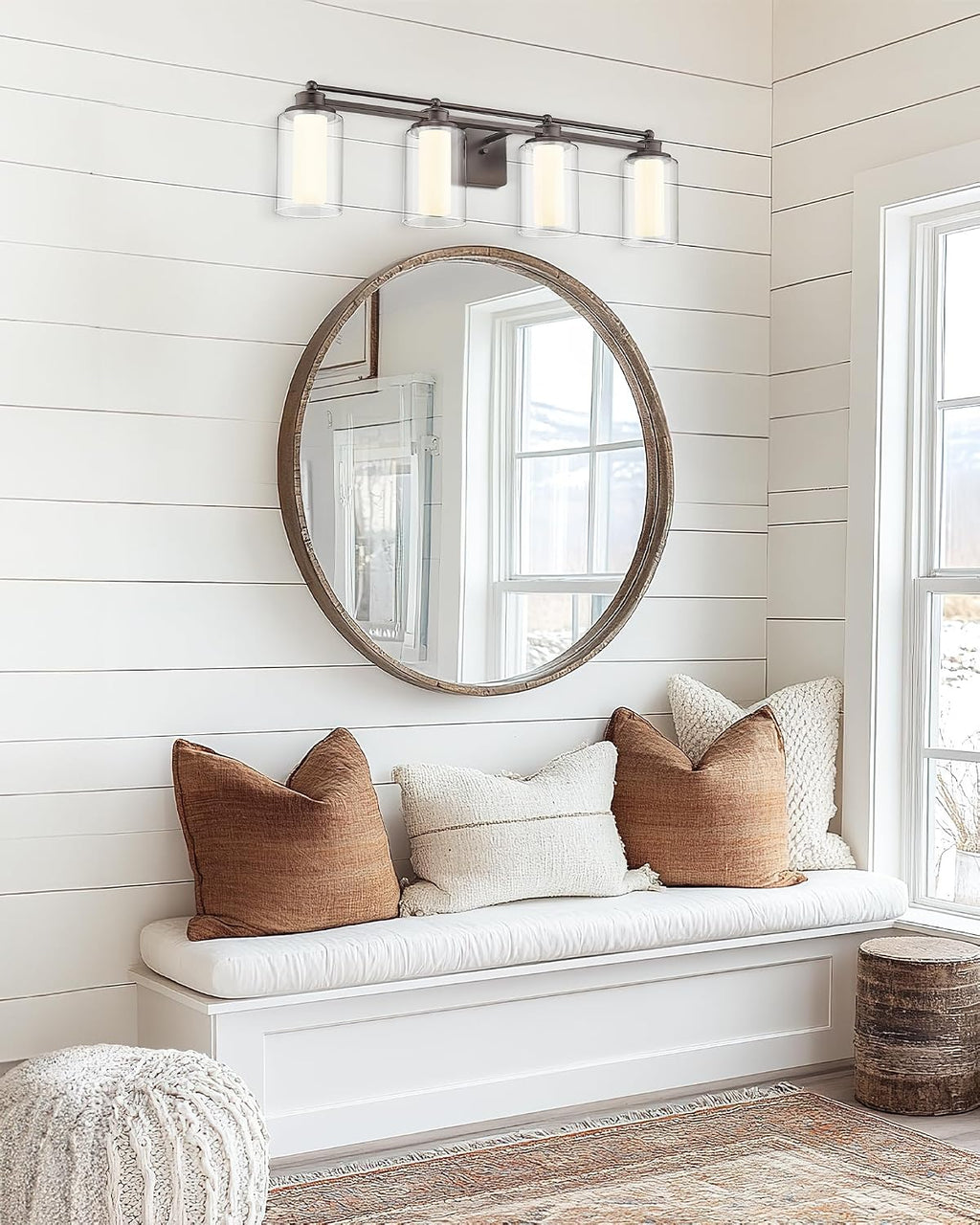 Bathroom Light Fixtures 4 Lights, HWH Oil Rubbed Bronze Bathroom Vanity Light Over Mirror with Clear Glass, 5CCT Dimmable 24W LED Vanity Lights, 5HLT63B-4W-LED ORB