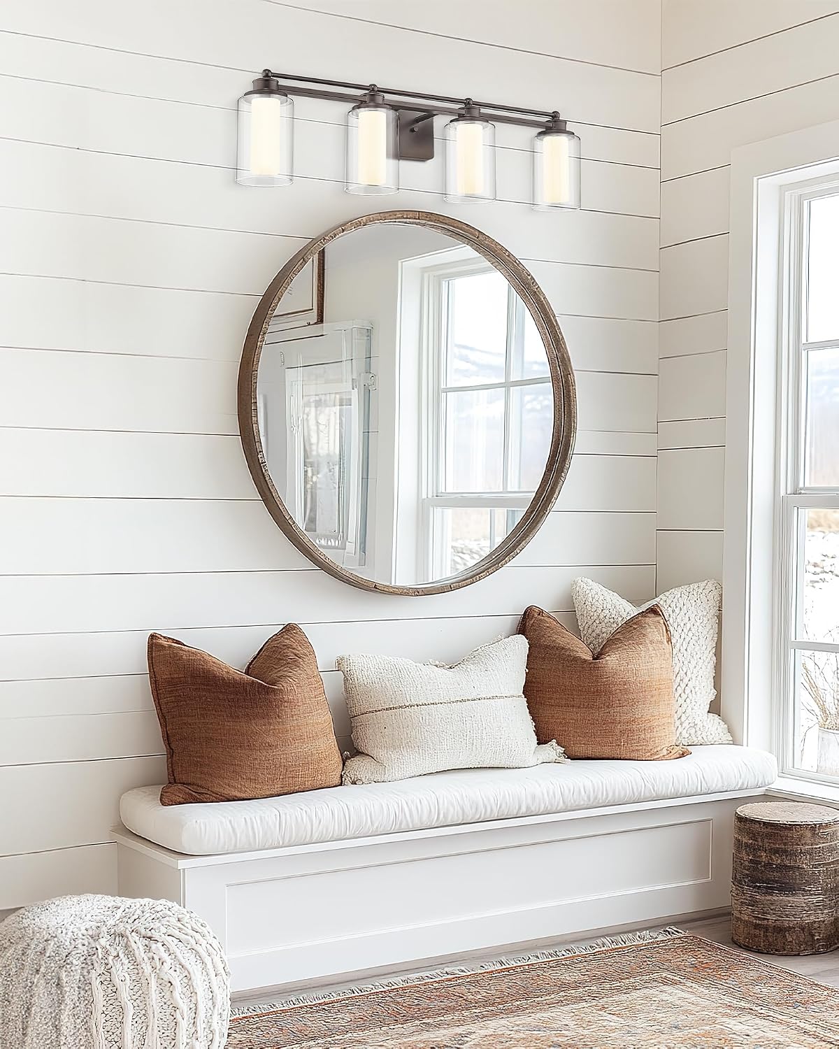 Bathroom Light Fixtures 4 Lights, HWH Oil Rubbed Bronze Bathroom Vanity Light Over Mirror with Clear Glass, 5CCT Dimmable 24W LED Vanity Lights, 5HLT63B-4W-LED ORB