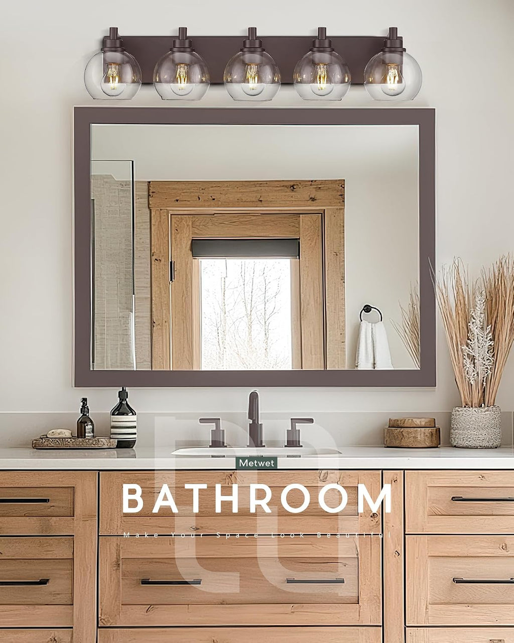 5-Light 32' Bathroom Vanity Light Over Mirror with Globe Glass | Oil Rubbed Bronze Bathroom Light Fixtures with Clear Glass Shade, Modern Sconces Wall Lighting, VL195-ORB-5