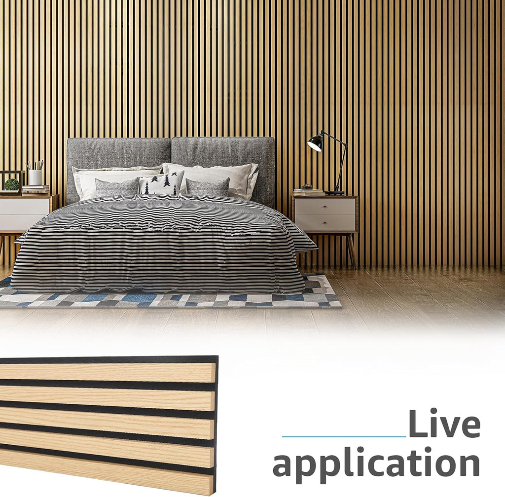 Art3d 6-Piece Wood Slat Acoustic Panels for Stylish Decor and Noise Reduction, 3D Textured Panel for Ceiling and Wall, Oak