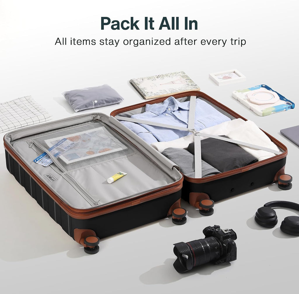 Vipbox Luggage Sets 2 Piece 20/24 Inch (3-YEARS VIP SERVICE) Hardside Ultra Durable Expandable Lightweight 100% PC Carry On Travel Suitcase with Spinner Wheels TSA Lock, Premium Black
