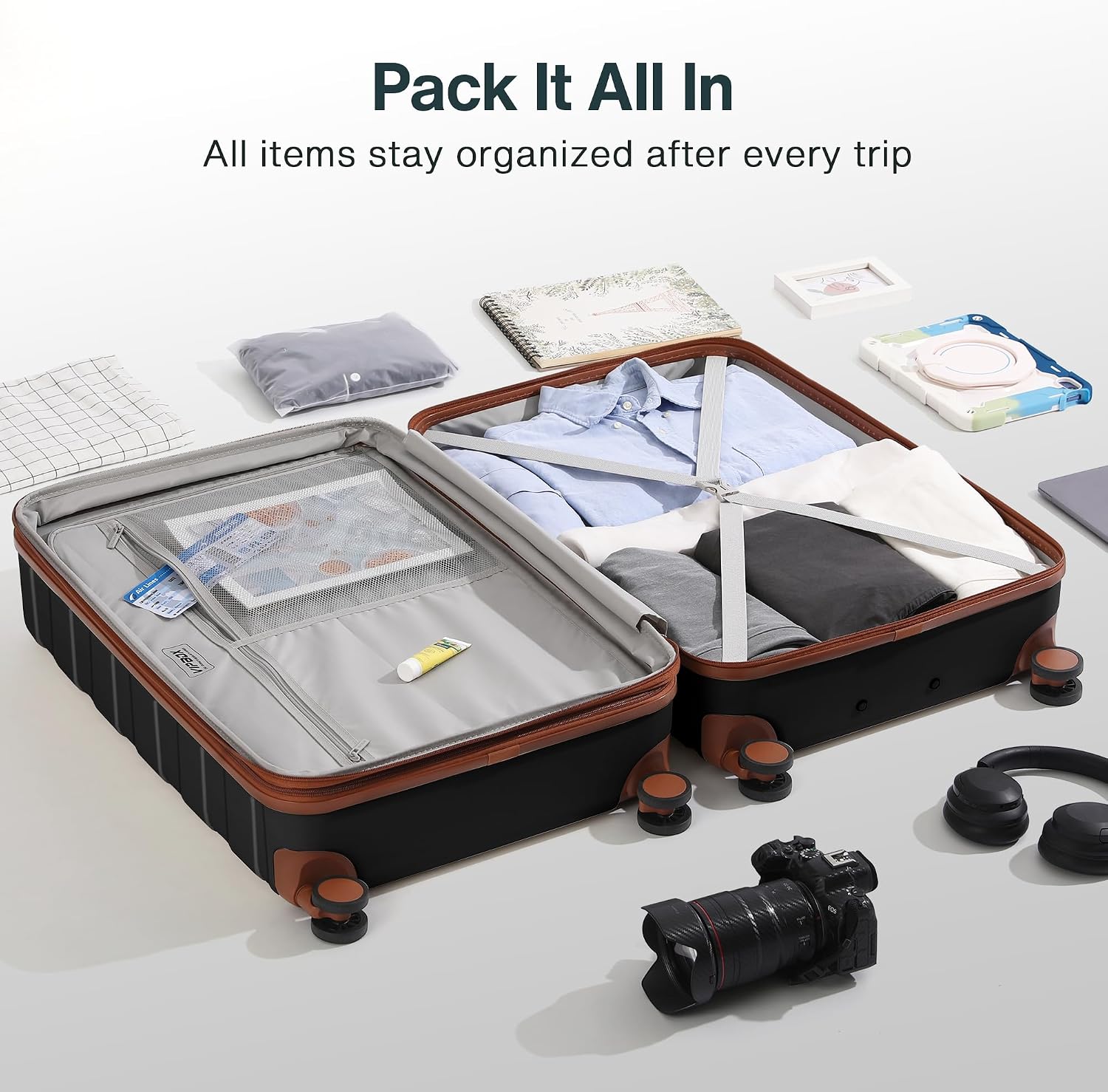 Vipbox Luggage Sets 2 Piece 20/24 Inch (3-YEARS VIP SERVICE) Hardside Ultra Durable Expandable Lightweight 100% PC Carry On Travel Suitcase with Spinner Wheels TSA Lock, Premium Black