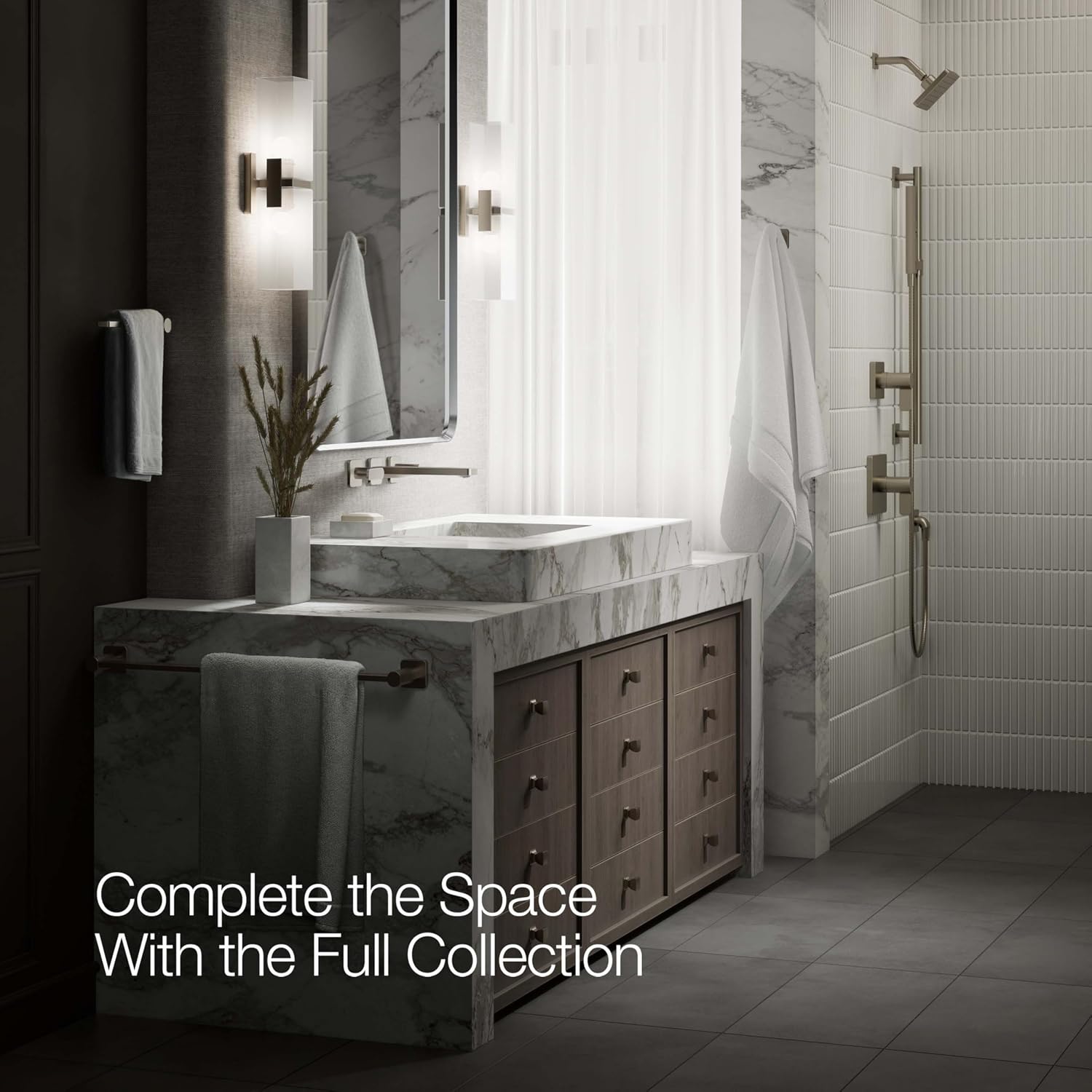 KOHLER T27120-4-BN Parallel® Wall-mount bathroom sink faucet trim, Vibrant Brushed Nickel