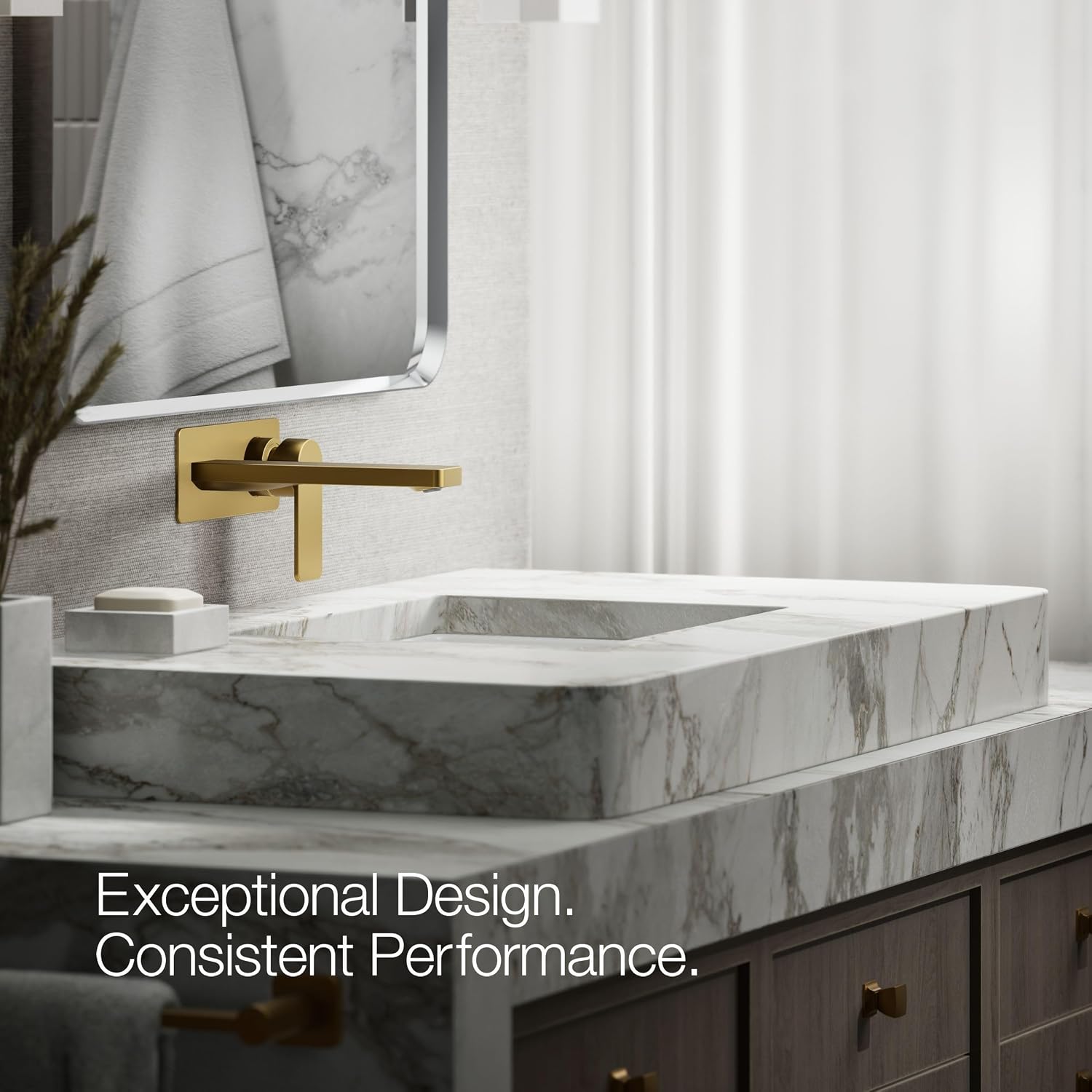 Kohler 22567-4-2MB Parallel® Wall-Mount Single-Handle Bathroom Sink Faucet, 1.2 gpm, Vibrant Brushed Moderne Brass