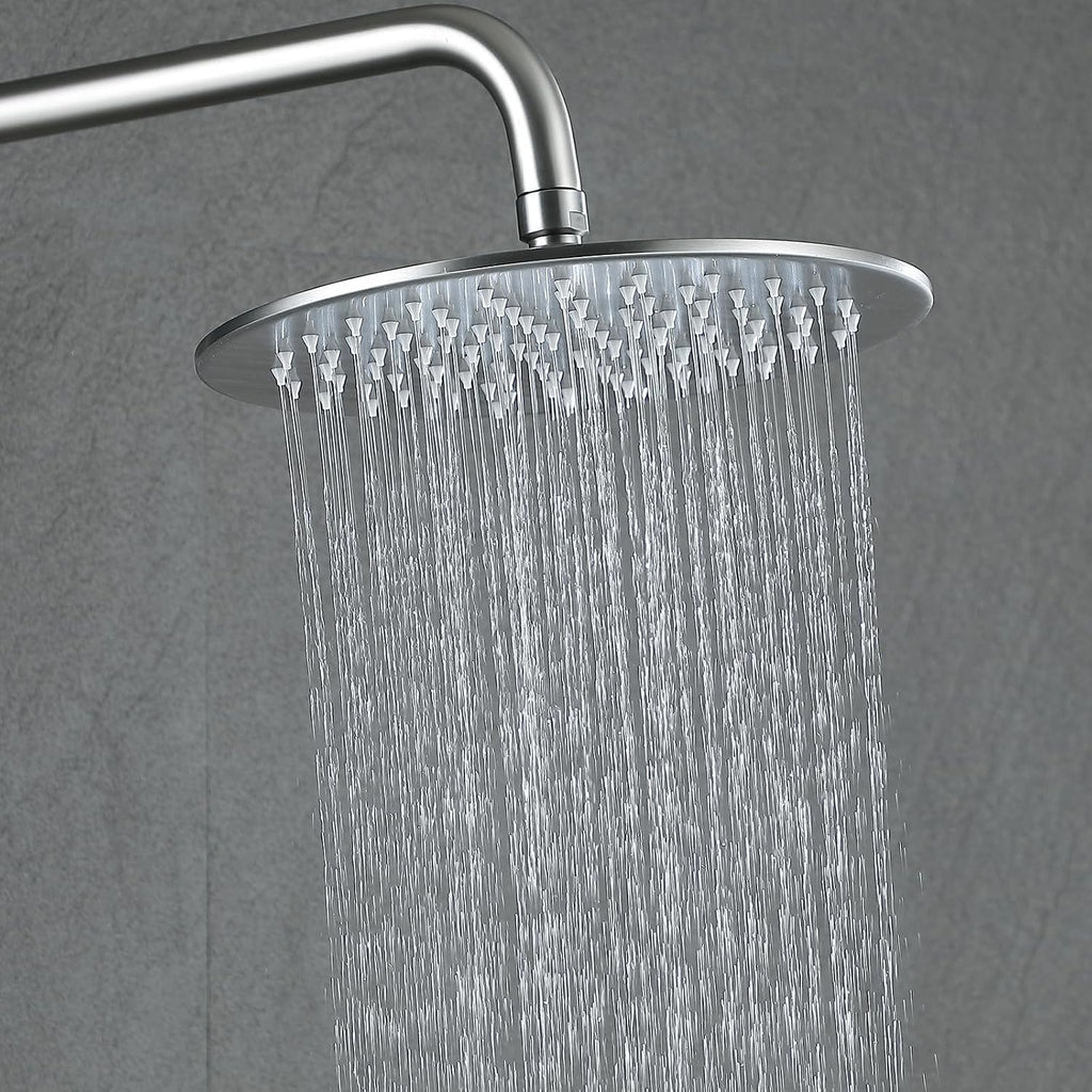 RBROHANT Exposed Shower System with Tub Spout, Brushed Nickel Exposed Pipe Shower Faucet with 3 Functions Brass Shower Valve, Shower Height Adjustable, Wall Mounted