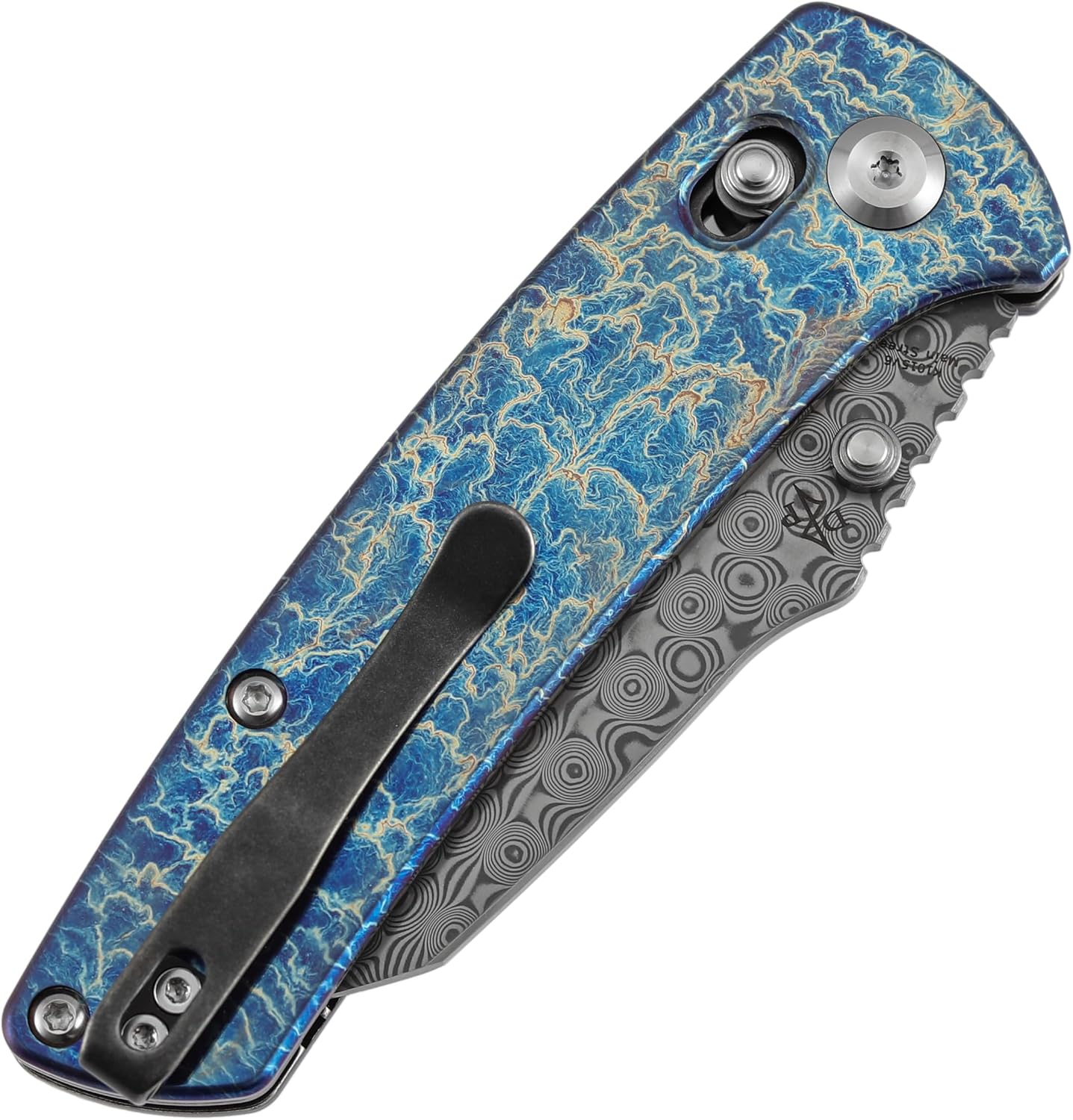 KANSEPT Elite Main Street Pocket Knife, 3.36'' Damascus Tanto Blade, Titanium with Lightning Strike Finish Handle with Thumb Stud,Clip for EDC, Men Gift Camping Survival Folding knives K1015V6