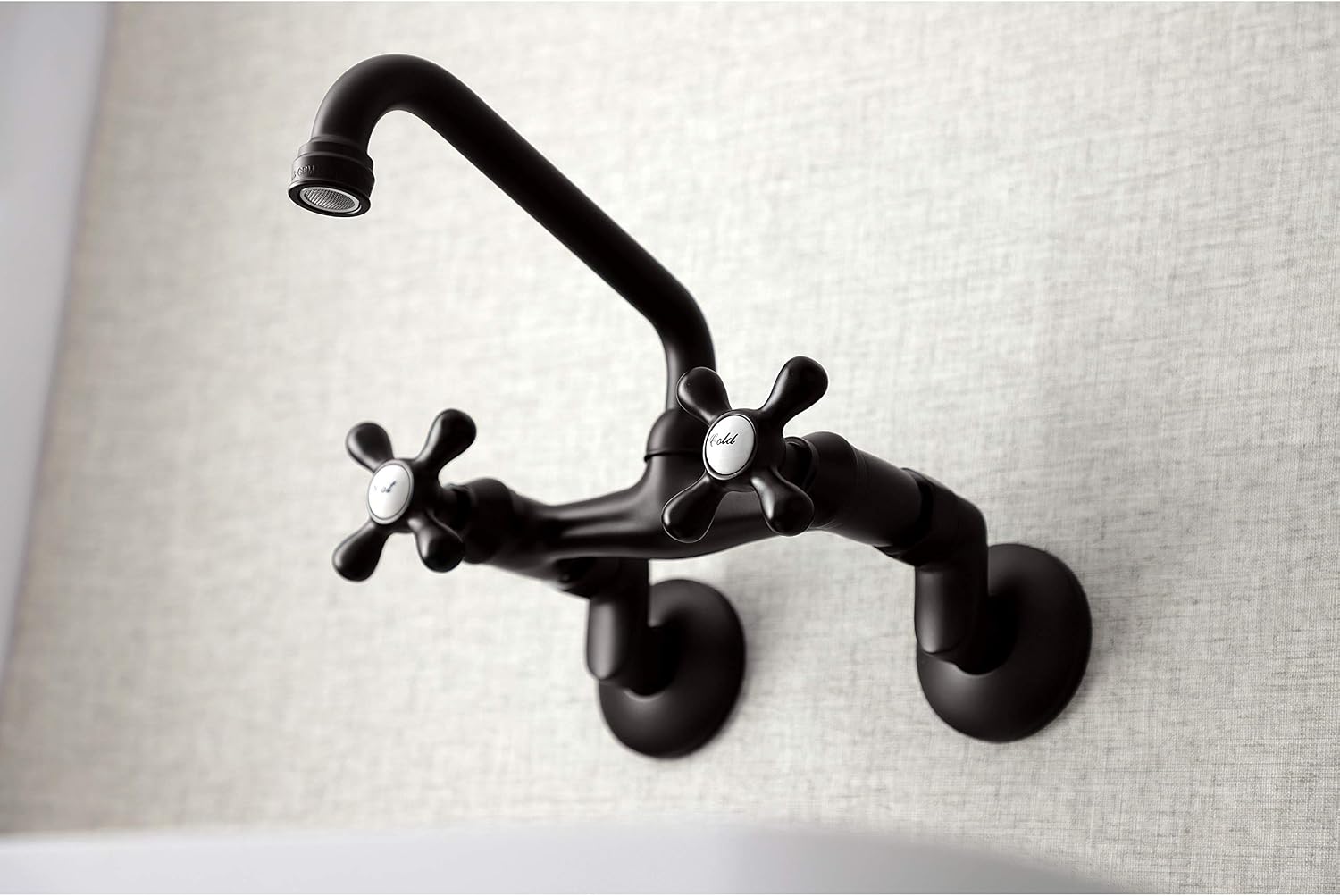 Kingston Brass KS213ORB Victorian Two Handle Wall Mount Kitchen Faucet, 7-Inch, Oil Rubbed Bronze
