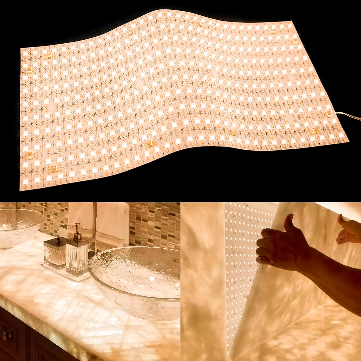LED Backlight Sheet 10 Pack 24V 36W 3000K,Dimmable Flexible LED Panel Sheet Backlit Translucent Stone/Marble/Onyx/Quartz Countertops Walls