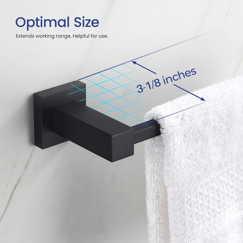 KIBI Cube Bathroom Hardware Set 5 Piece Bathroom Accessories Set | Towel Bar (24'), Towel Ring, Toilet Paper Holder, Robe Hooks (Matte Black) (C-KBA15-5-2)