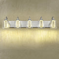 zeyu 30W Dimmable Bathroom Lighting, 5 Light LED Bathroom Wall Lights with 5 Color Modes, Brushed Nickel Finish with Crystal Bubble and Clear Glass, ZSL72B-5W LED BN