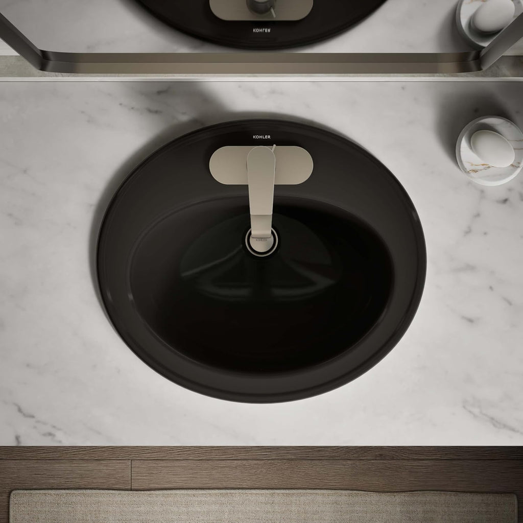 KOHLER K-2196-4-7 Pennington Self-Rimming Bathroom Sink, Black Black