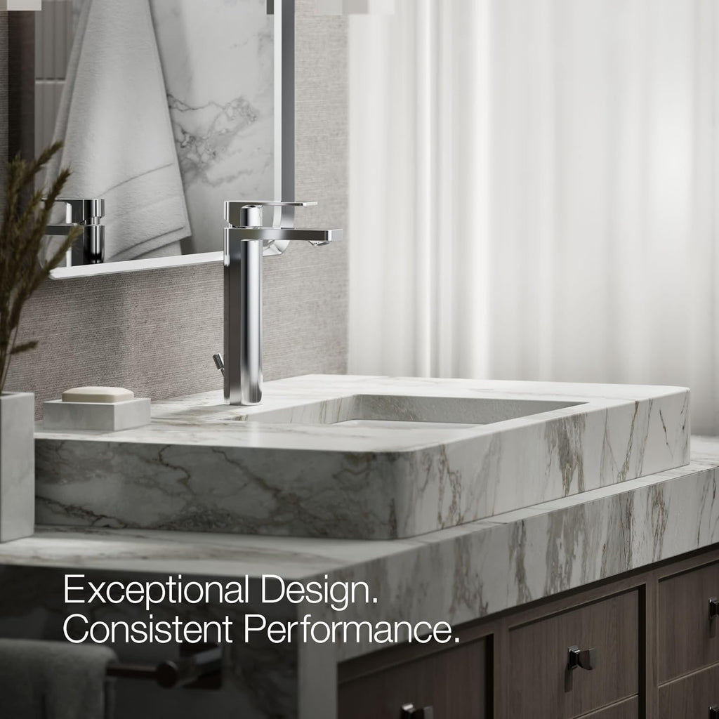 Kohler K-23475-4K-CP Parallel Tall Single Handle Bathroom Sink Faucet, 1.0 GPM, Polished Chrome