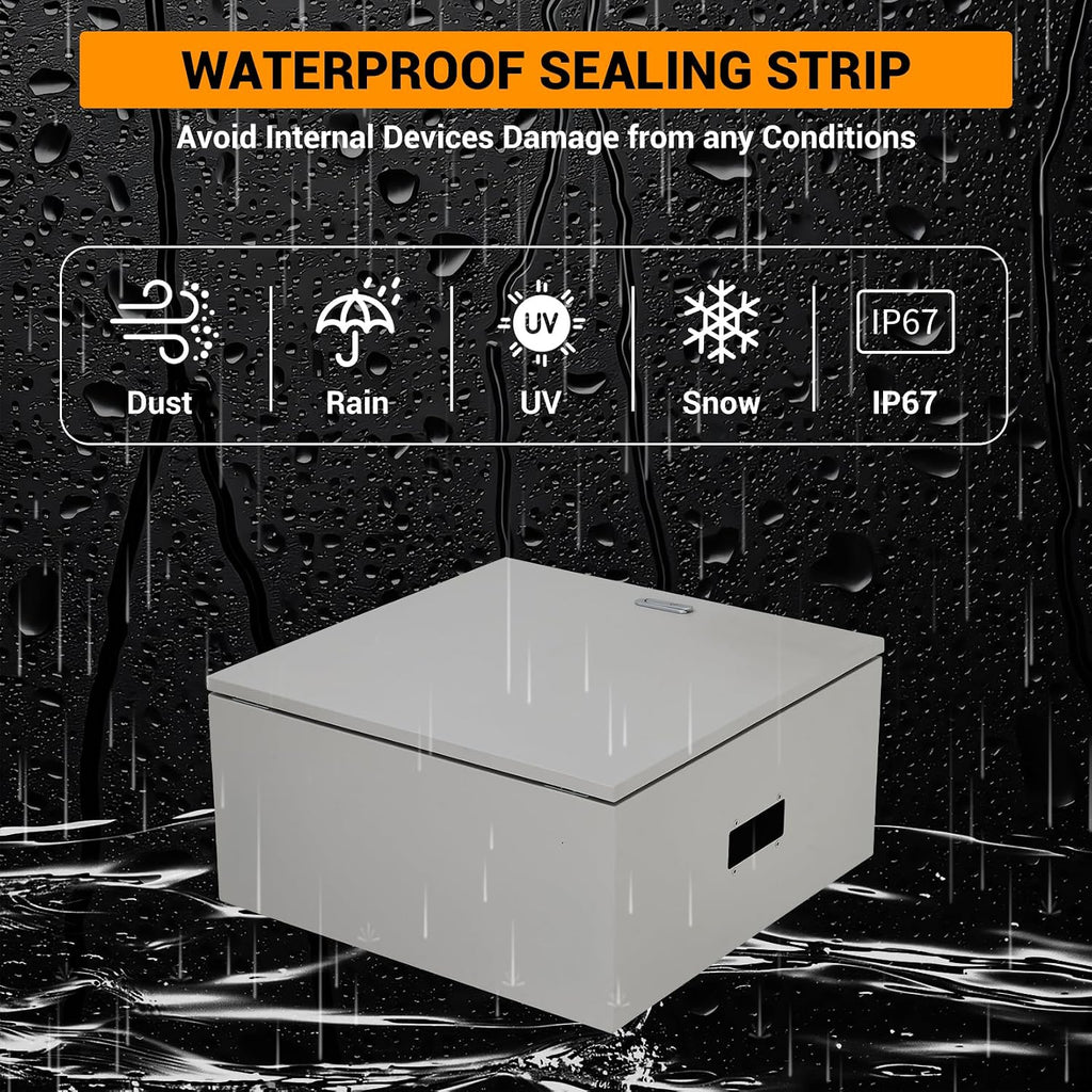 Outdoor Electric Meter Box 24 * 24 * 8inch, IP66 Waterproof Dustproof, NEMA 4X Enclosure Lockable Steel Junction Box with Mounting Plate and 2 Keys, Indoor & Outdoor Use