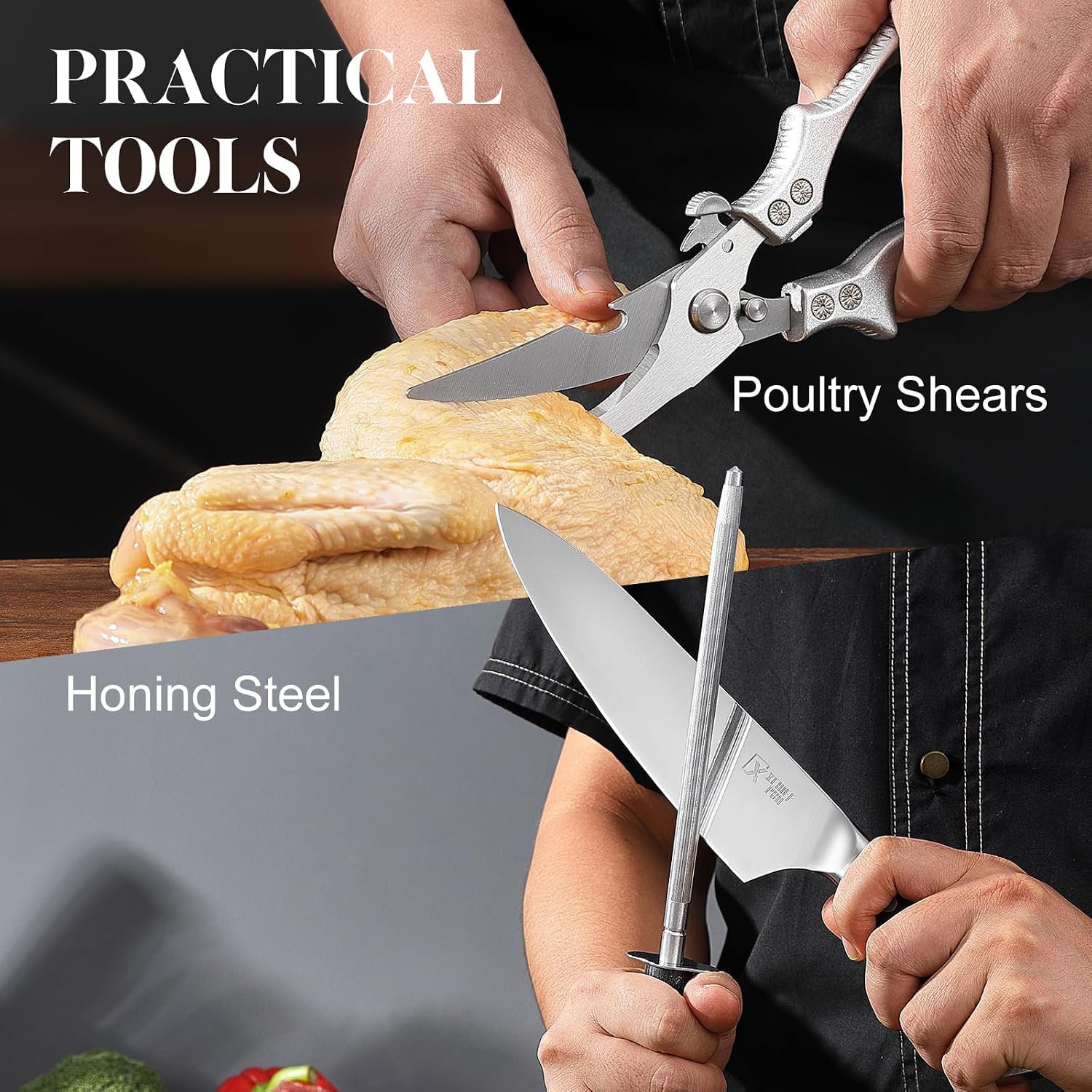 Chef Knife Set, Meat Boning Carving Cleaver Butcher Knife, High Carbon Steel Japan Nakiri Santoku Knife Set with Accessories for Kitchen, BBQ Camping Knives Set with Bag