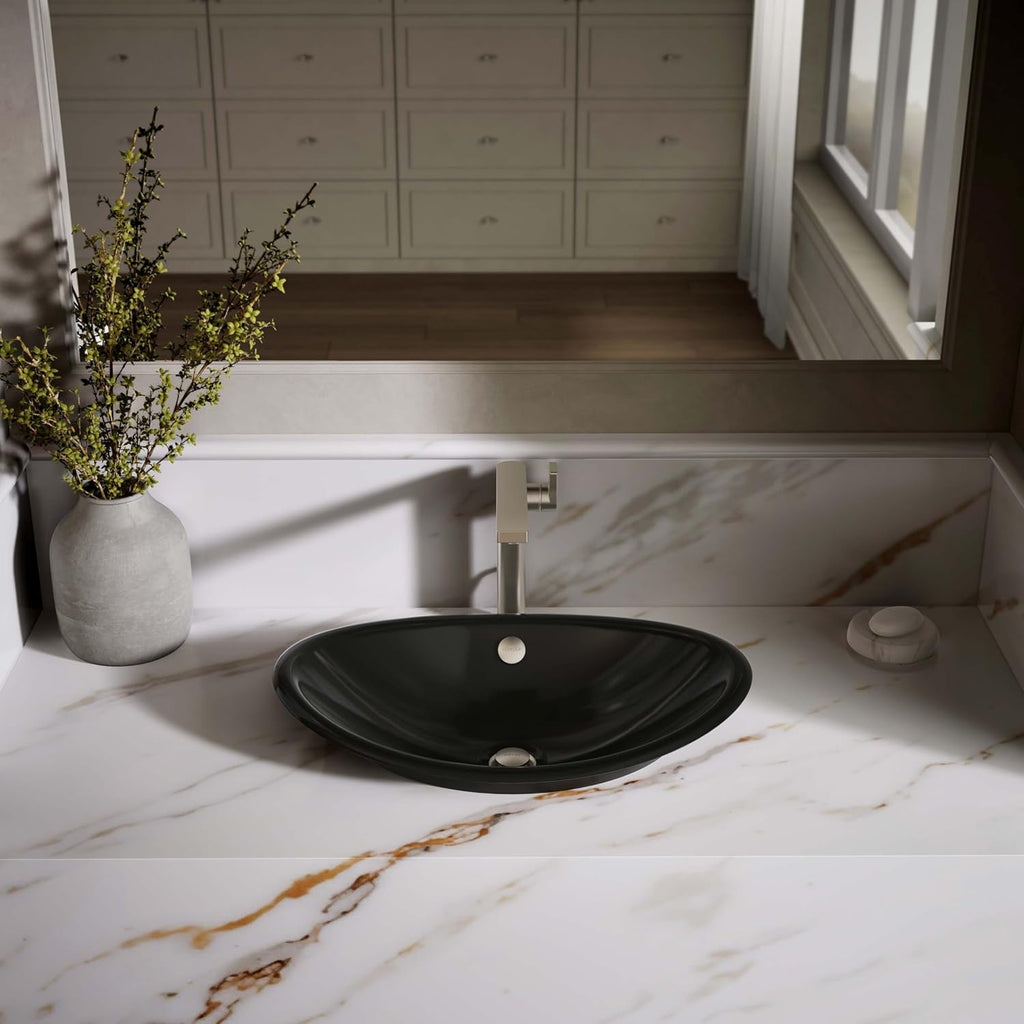 KOHLER K-5403-P5-7 Iron Plains Wading Pool Oval Bathroom Sink with Iron Black Painted Underside, Black Black