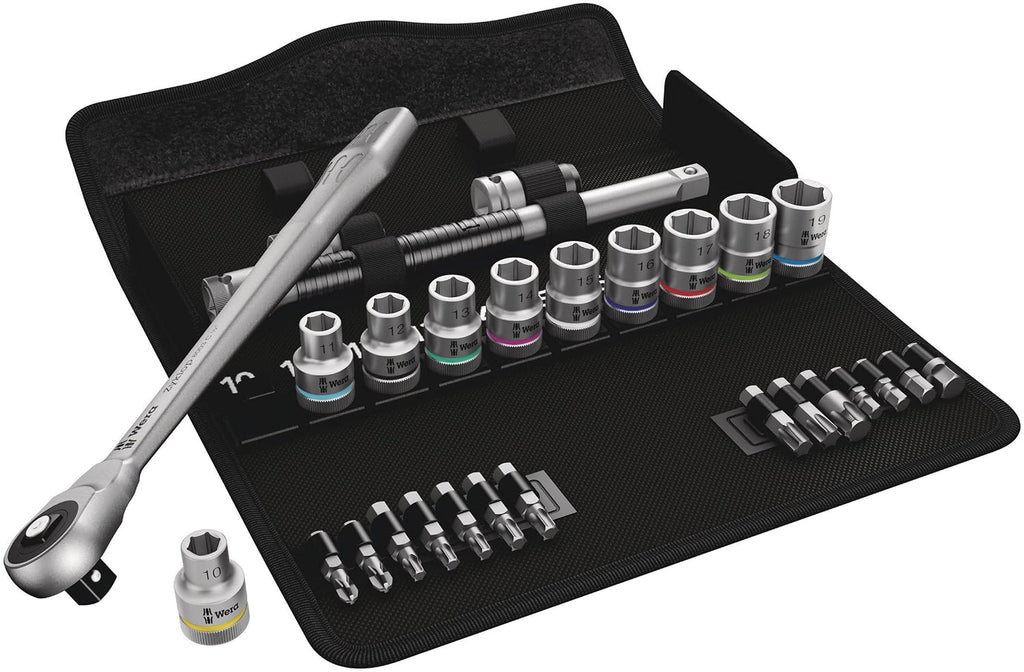 Wera 05004077001 8100 SC 7 Zyklop Metric Metal Ratchet Set with Push-Through Square, 25 Piece, 1/2' Drive